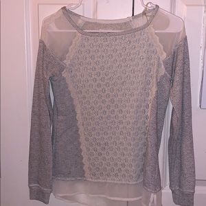 heather grey chiffon/sweatshirt blouse